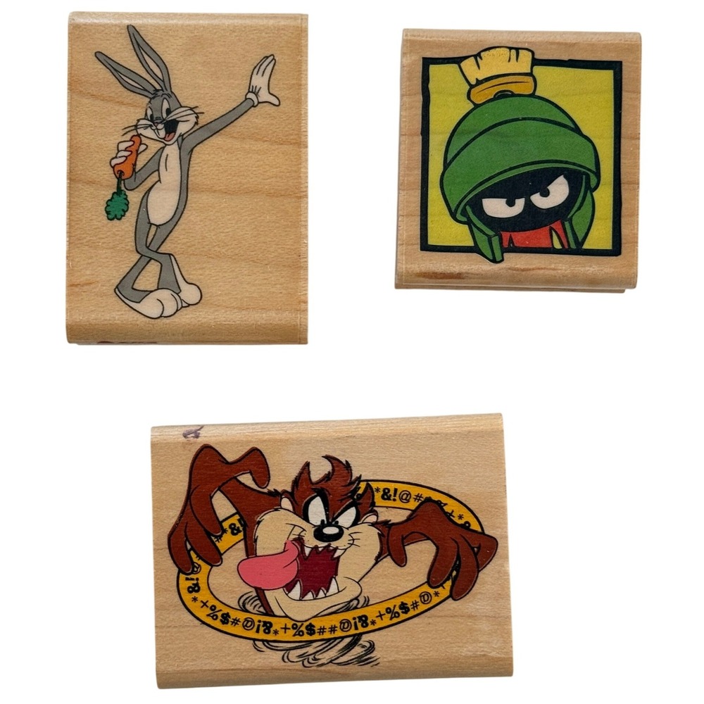 Looney Tunes Rubber Stamps Bugs Marvin Taz Tan Wood Rubber